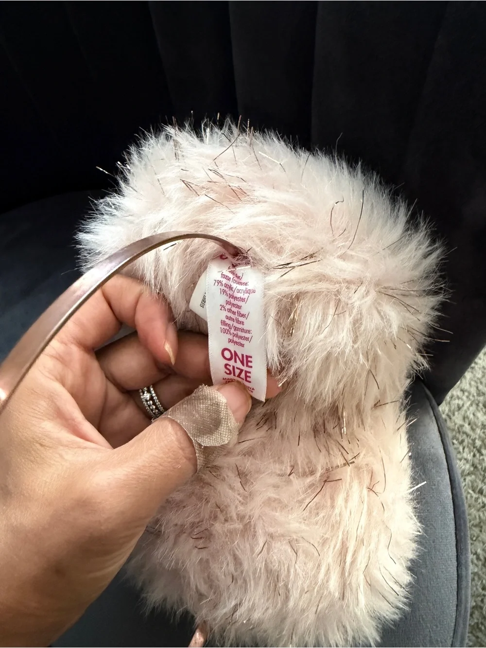 Cute Fluffy Pink Faux Fur Pink Earmuffs with Reindeer Antler Headband